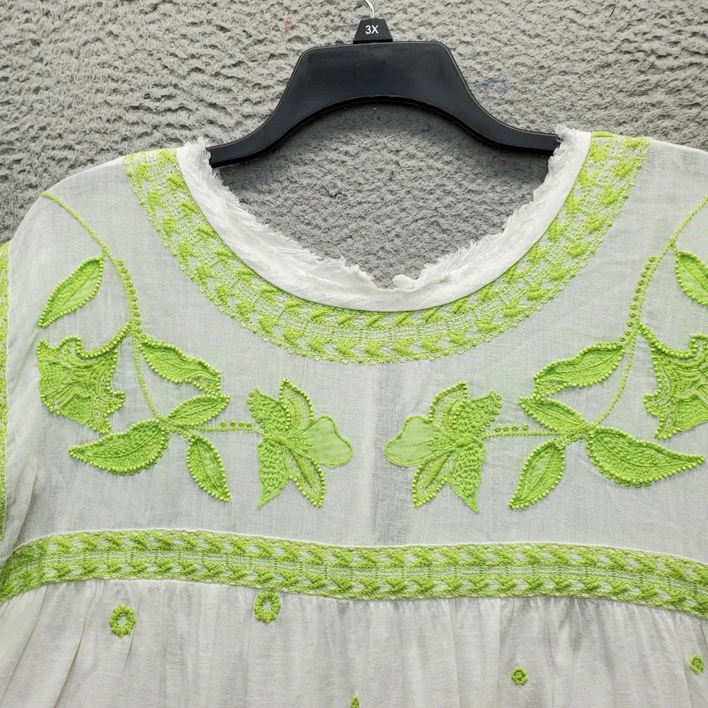 Free People Blouse Top Womens Large Multi Embroidered Floral Linen Boho Tiered